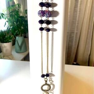 Lanyard Gold Tone with Purple Beads, Adjustable with Lobster Claw Clasp